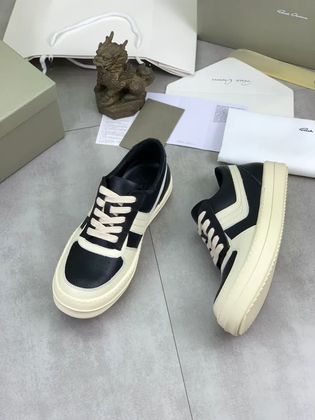 Rick Owens Black Beige Low-Top Platform Perforated Toe Cap Lifestyle Sneakers