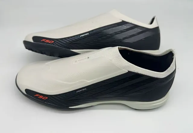 Adidas F50 White Black Laceless Sock-Fit Upper Sprintweb Engineered Mesh Turf Soccer Shoes