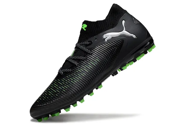 Puma Future Z Black Green Ribbed Synthetic Upper Knit Ankle Collar Firm-Ground Soccer Shoes