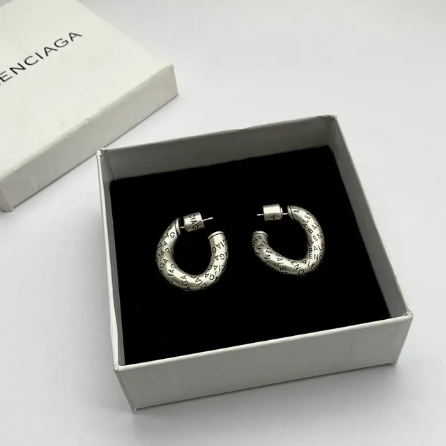 Balenciaga Logo-Embossed C-Hoop Silver Gold Earrings