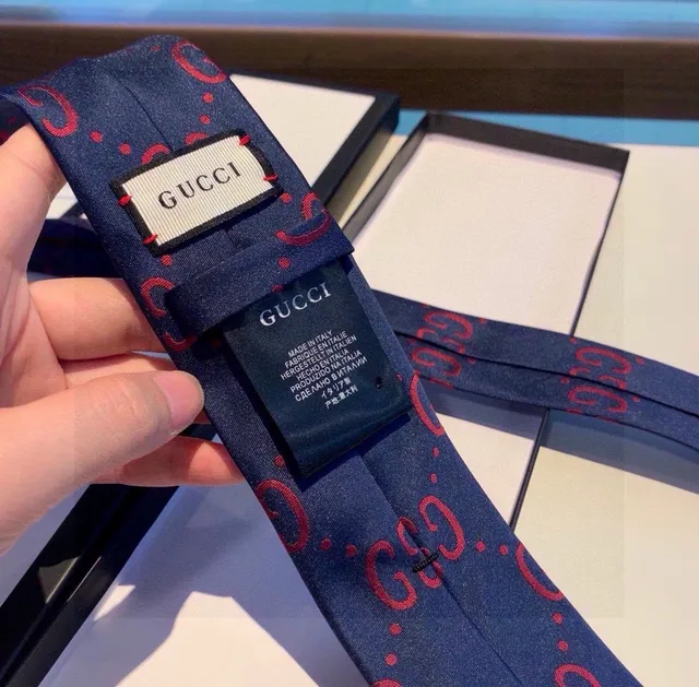 Gucci GG Monogram Navy and Red Necktie