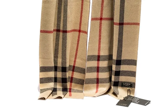 UGG Plaid Beige Black Red Cashmere Scarf