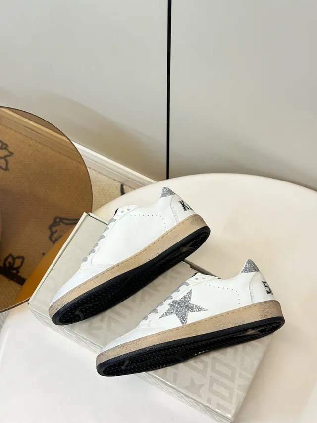 Golden Goose Ball Star White Leather Glitter Star Lifestyle Sneakers