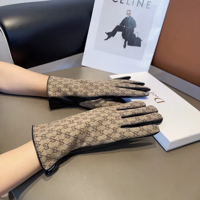 Gucci GG Monogram Canvas and Leather Gloves
