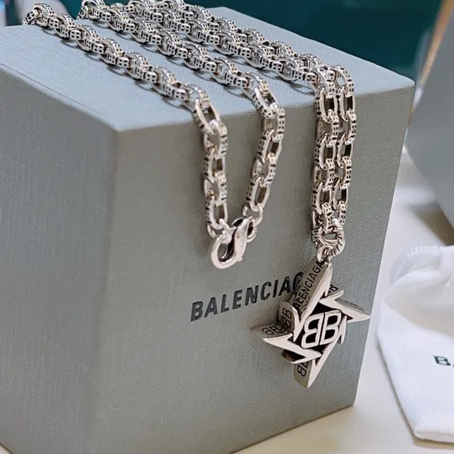 Balenciaga BB Star Pendant Silver Chain Necklace