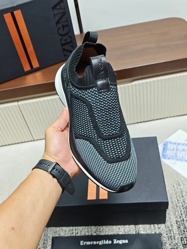 Zegna Knit Slip-On Black Gray Woven Lifestyle Sneakers