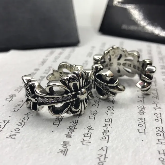Chrome Hearts Cross Flower Pavé Silver Ring