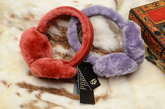 UGG Classic Red Purple Plush Shearling-Lined Rounded Ear Cups Beanie