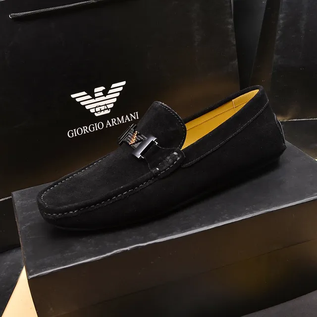 Giorgio Armani Black Yellow Suede Upper Metal Buckle Detail Loafer