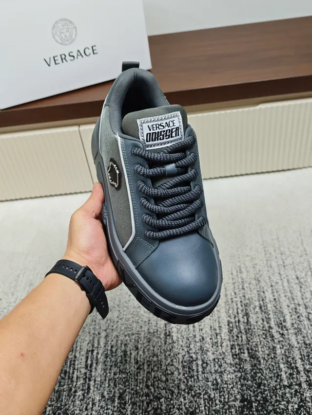 Versace Gray Black Low-Top Platform Sole Lifestyle Sneakers