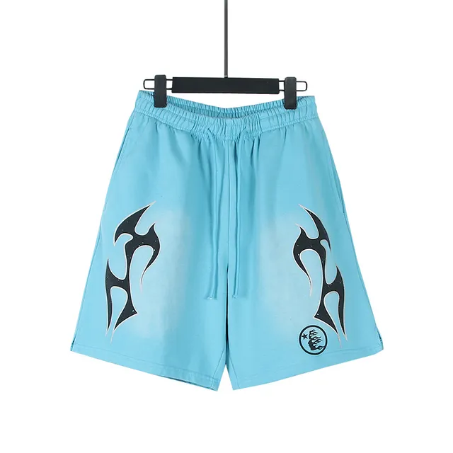 Light Blue Tribal Flame Graphic Shorts