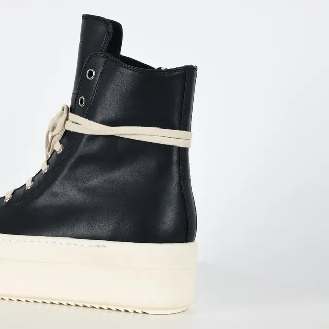 Rick Owens Geobasket Black and Cream Platform Ankle Boots