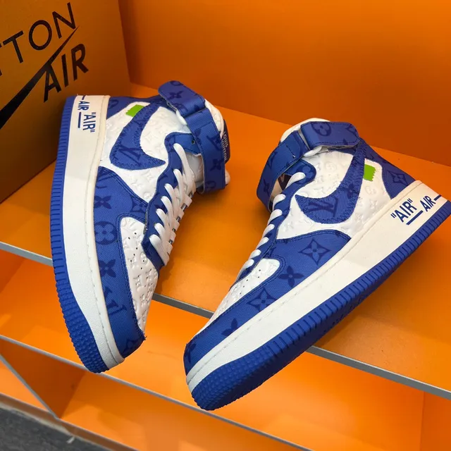 Nike x Louis Vuitton Air Force 1 High Blue Monogram Lifestyle Sneakers