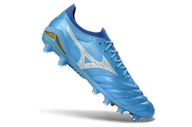 Mizuno Morelia Neo Light Blue Silver Gold Firm-Ground Soccer Shoes