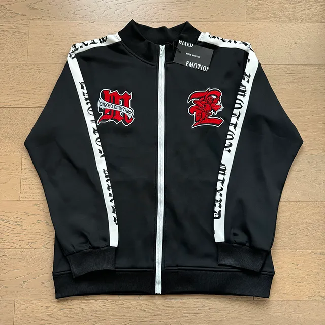 Mixed Emotion Black and White Striped Dragon Logo Tracksuit