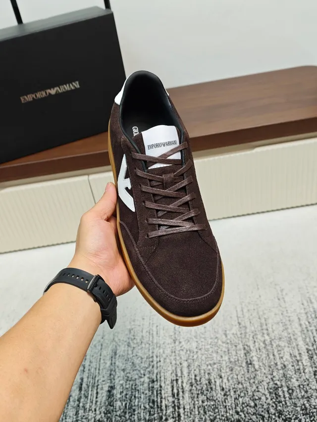Emporio Armani Brown Suede White Logo Gum Sole Lifestyle Sneaker