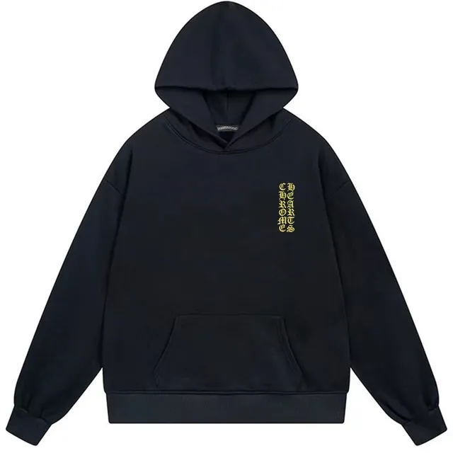 Chrome Hearts Black Gold Embroidered Cross Motif Banner Text Hoodie