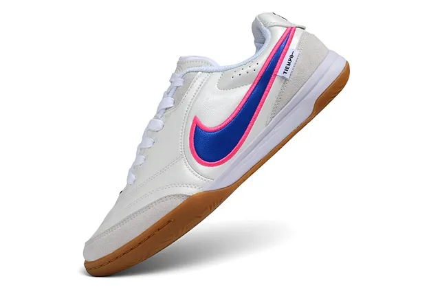 Nike Tiempo White Blue Low-Top Synthetic Leather Upper Indoor Soccer Shoes