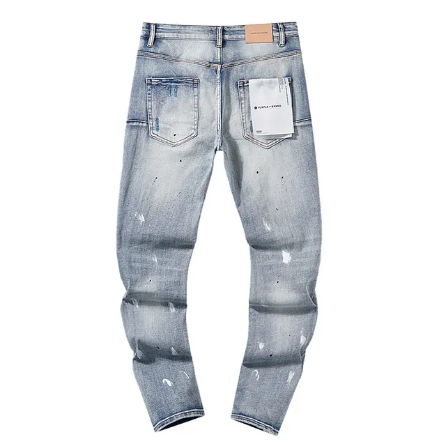 Purple Brand Distressed Light-Wash Paint-Splatter Jeans