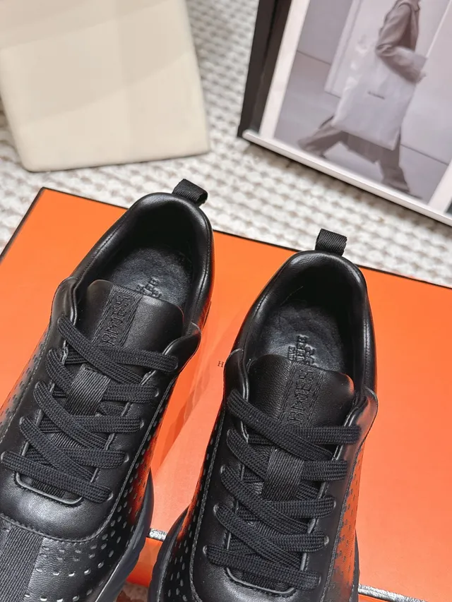Jil Sander Black Perforated Leather Minimalist Sneakers