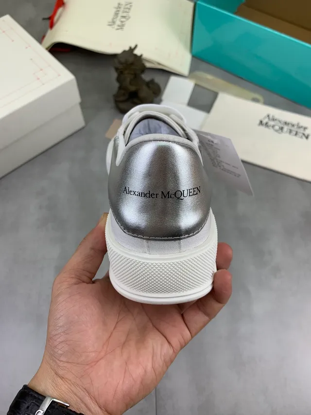 Alexander McQueen Oversized Sneaker White Silver Sole Canvas Upper Lifestyle Sneakers