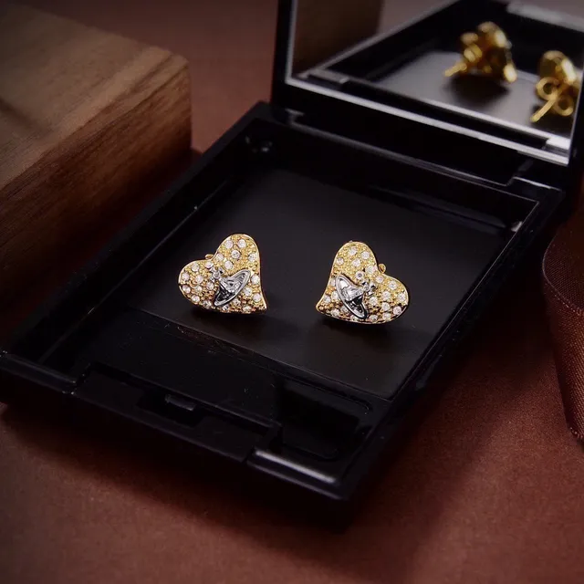 Vivienne Westwood Gold Silver Heart-Shaped Pavé Crystal Earrings