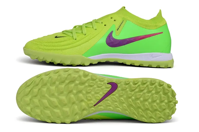 Nike Green Purple Low-Cut Knit Collar Synthetic Forefoot Cage Artificial-Grass Soccer Shoes
