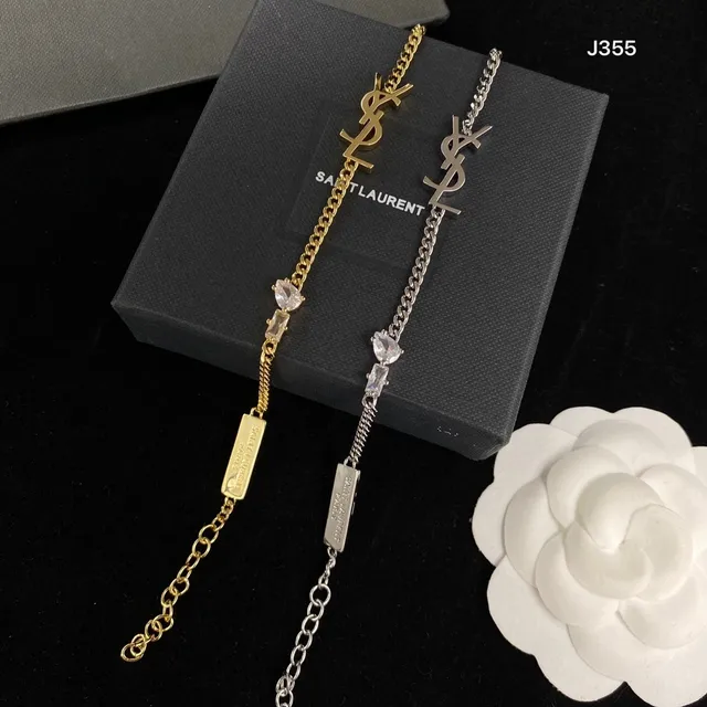 Saint Laurent Monogram Chain Silver Gold Charm Bracelet