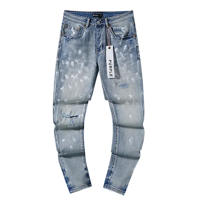 Purple Brand Light-Wash Paint-Splatter Distressed Jeans