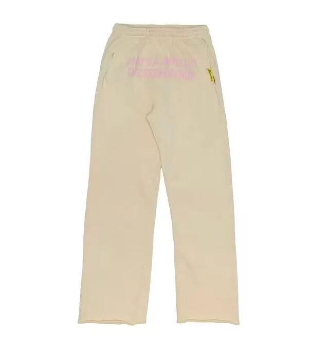 Dusty Pink and Beige Wide-Leg Elastic-Waist Screen-Printed Sweatpants