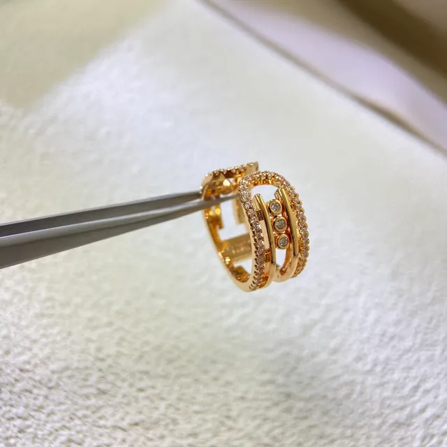 Van Cleef & Arpels Gold Silver Multi-Band Pavé-Set Ring