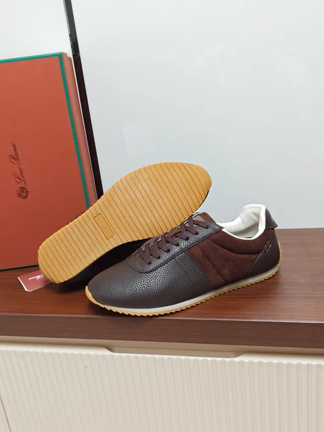Loro Piana Brown Pebbled Leather and Suede Lifestyle Sneaker