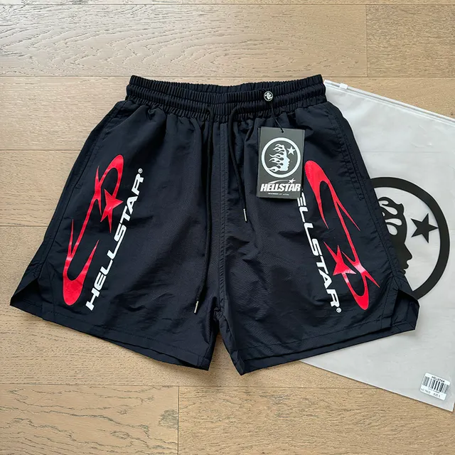 Hellstar Graphic-Print Black Red White Crewneck T-Shirt and Shorts Casual Set