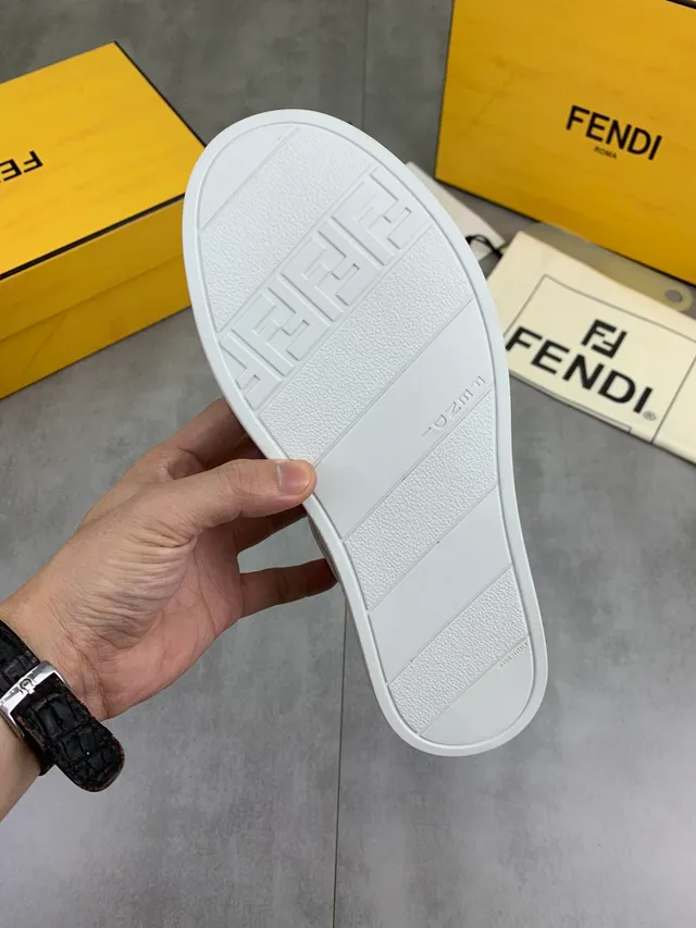 Fendi White Brown Slip-On Perforated Side Panel Lifestyle Sneakers