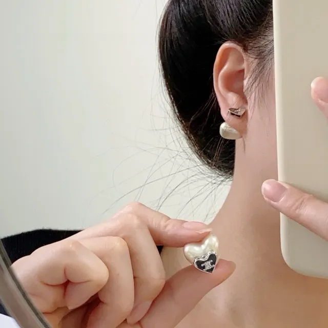 Celine Heart-Shaped Pearl and Gold-Tone Stud Earrings