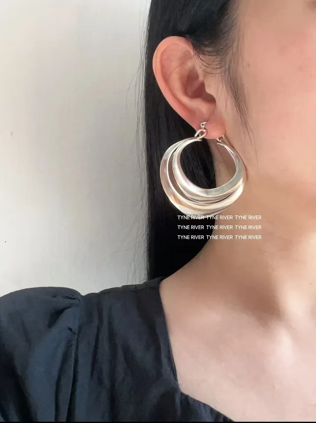 Saint Laurent Silver Triple-Layered Asymmetrical Hoop Earrings