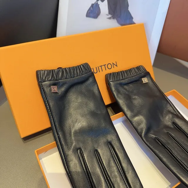 Louis Vuitton Black Ruched Elastic Cuff Leather Gloves