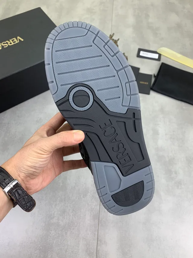 Versace Odissea Black and Silver Greca Pattern Lifestyle Sneakers