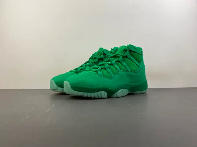 Air Jordan 11 Monochromatic Green Suede Basketball Shoes
