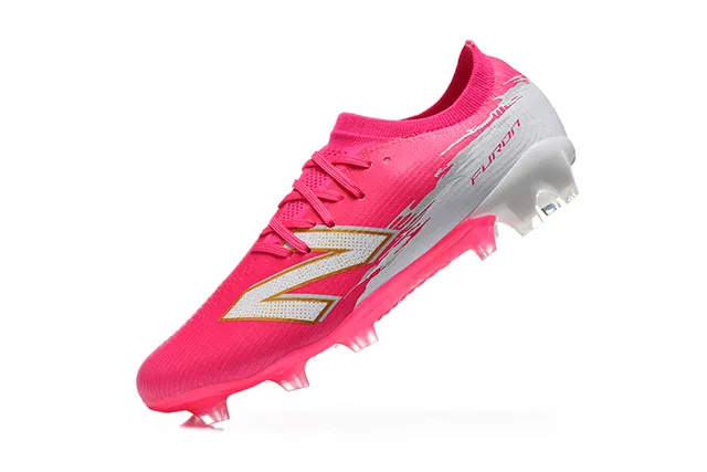 New Balance Furon Pink White Knit Upper Molded Conical Studs Firm-Ground Soccer Shoes