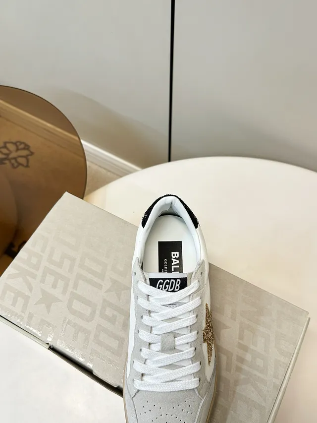 Golden Goose Ball Star White and Black Glitter Star Lifestyle Sneakers