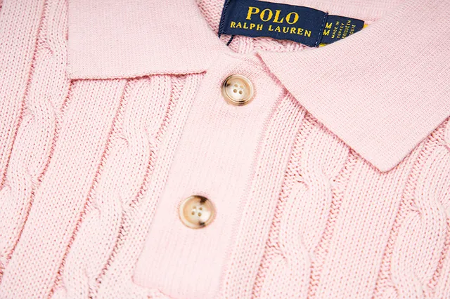 Polo Ralph Lauren Beige Navy Cable-Knit Sleeveless Polo Shirt