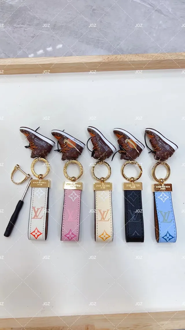 Louis Vuitton Brown Beige Monogrammed Leather Strap Miniature High-Top Sneaker Charm Crossbody Bag