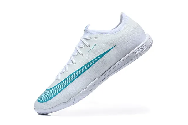 Nike White Blue Flyweave Upper Low-Cut Silhouette Indoor Soccer Shoes