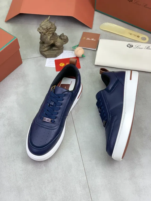 Loro Piana Navy Leather Perforated Toe Lifestyle Sneaker