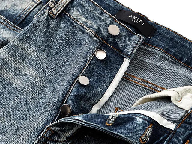 Amiri Blue White Distressed Graphic-Print Jeans