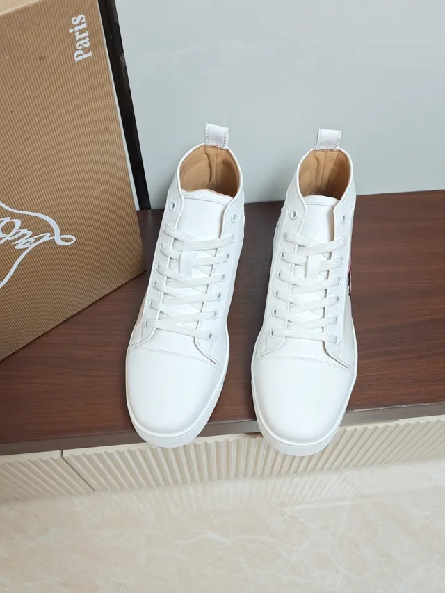 Christian Louboutin White Pink High-Top Leather Sneakers