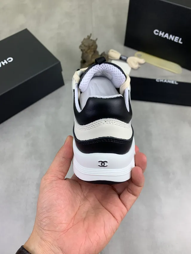 Chanel Runway Sneaker White Black Leather-and-Mesh Upper Dual-Tone Lacing System Chunky Sneakers