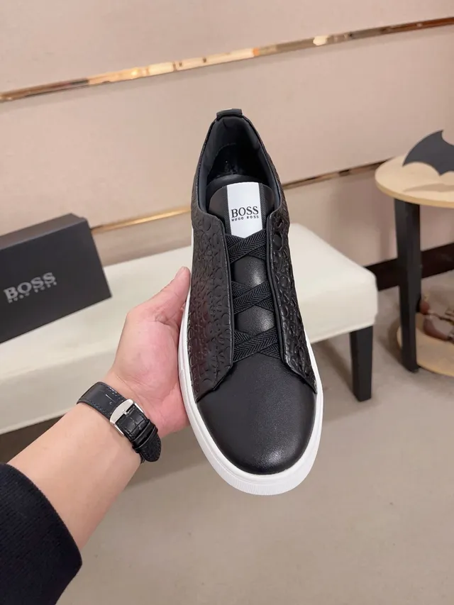 Hugo Boss Logo-Embossed Black Slip-On Lifestyle Sneakers