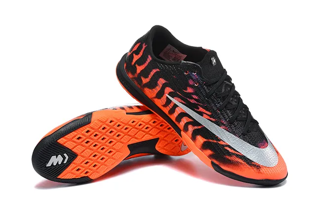 Nike Black Orange Knit Upper Flame Graphic Print Indoor Soccer Shoes